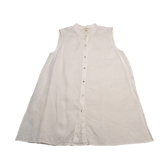 Eileen Fisher White Sleeveless Button Front Tunic Top Minimal Linen Core Medium - Picture 4 of 5